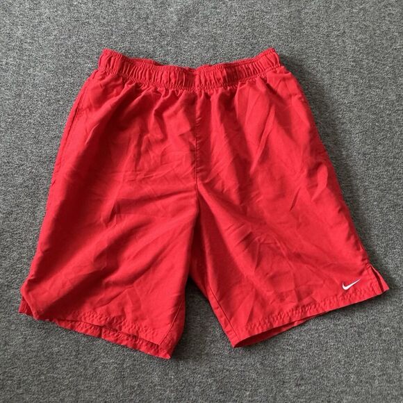 Nike Swim Trunks Mens Shorts Red NESSA558 Medium Swoosh Lined - Picture 2 of 10